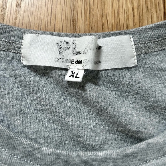 COMME DES GARCONS PLAY double hearts t-shirt gray cotton crew neck size XL - Picture 5 of 6